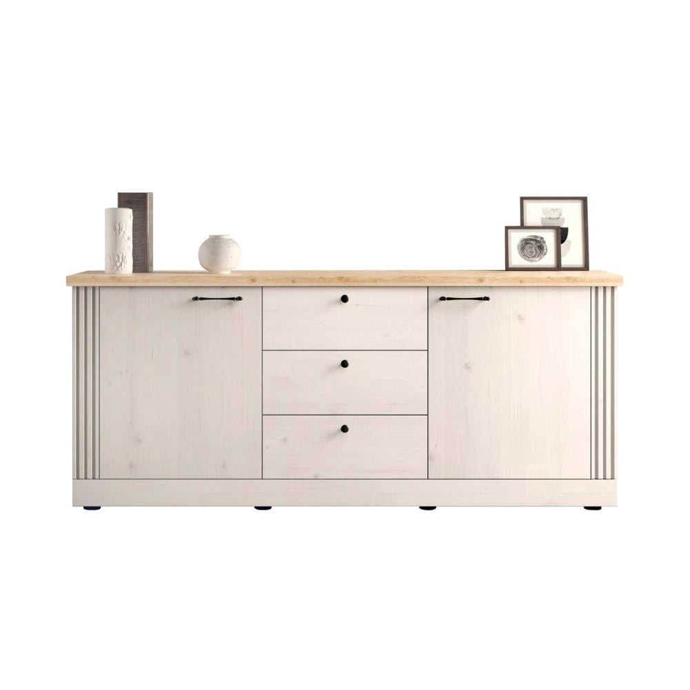 Madia shabby Winchester 2 ante e 3 cassetti colore bianco meringa e rovere Cadiz 211x44x88H