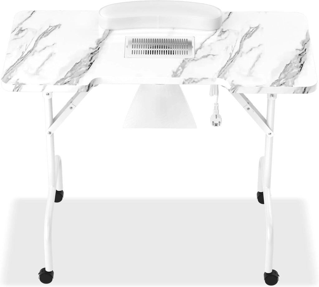 Tavolo da manicure FIVMEN con aspirazione Pieghevole Tavolo per manicure Tavolo per manicure per studio di unghie con aspirazione della polvere e 4 ruote per saloni di bellezza, bianco
