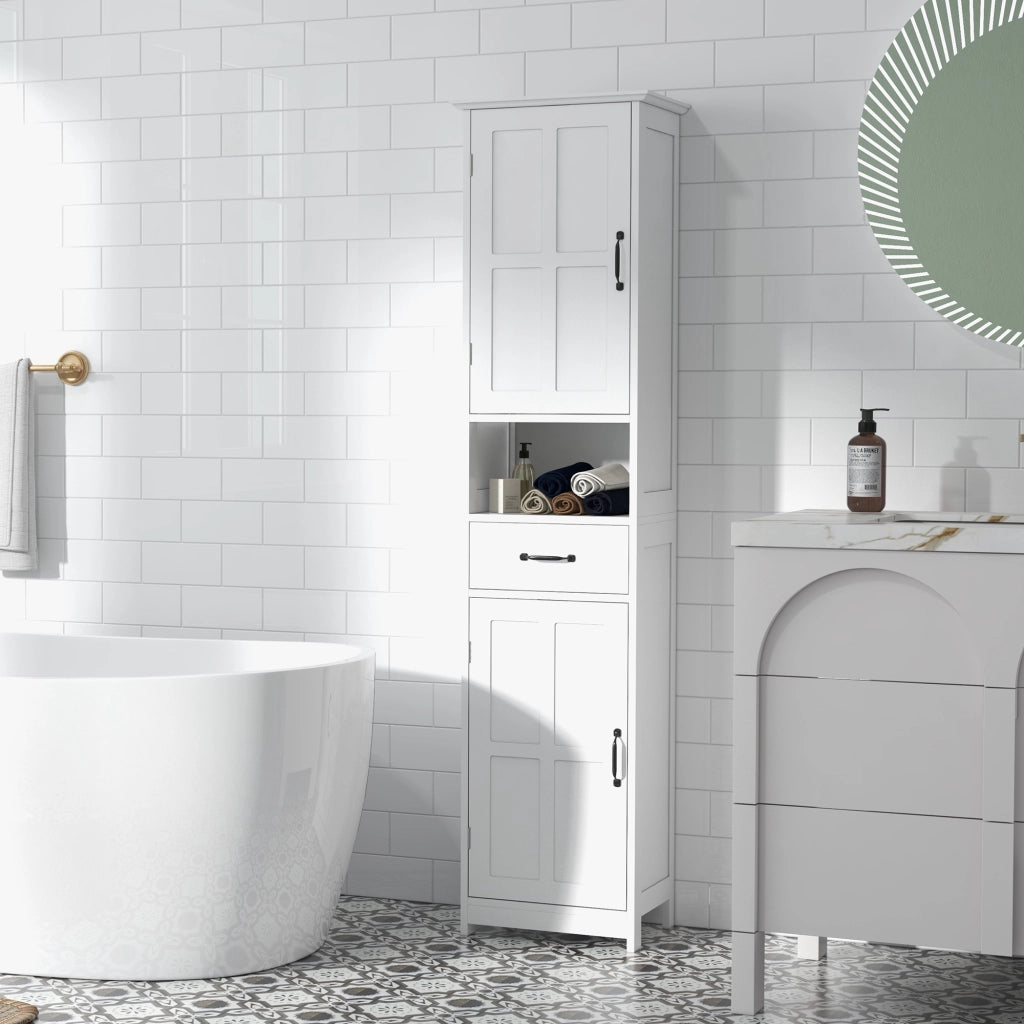 Colonna Bagno con Ante e Cassetto ¨C Zephmum ¨C Bianco 40x30x164 cm