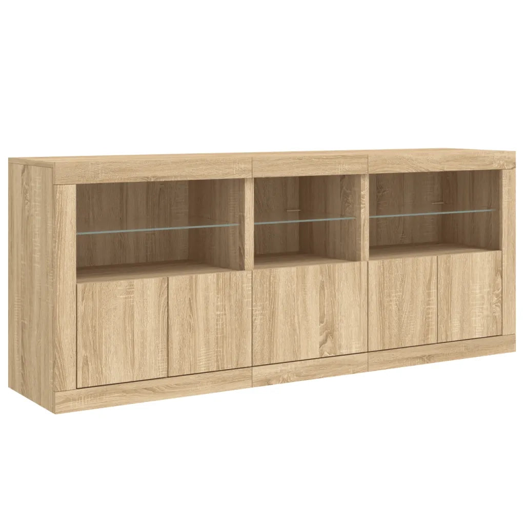 Credenza con Luci LED-Buffet-Armadio da cucina Rovere Sonoma 162x37x67 cm 162156