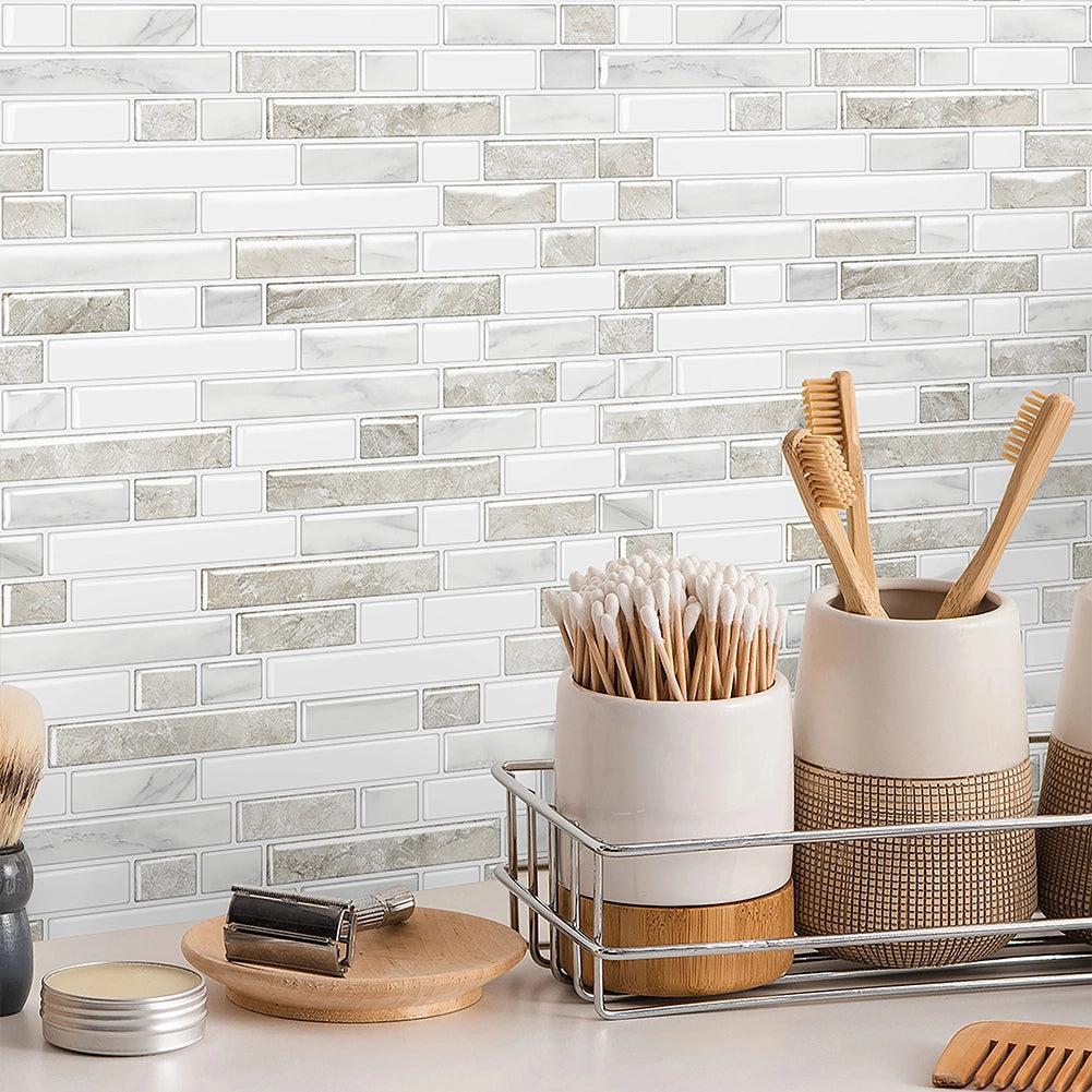 Set 10 Pannelli Adesivi Piastrelle Muro Parete 30.5 cm Decoro Mattoncini Beige