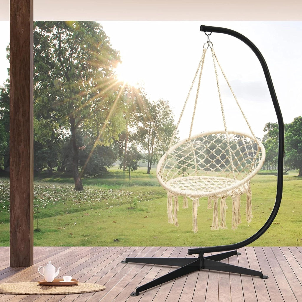 Supporto per Sedia Sospesa, Telaio Metallico Robusto per Amache/Sedia a Uovo/Sedia a Dondolo da Interno ed Esterno, con Carico di 150Kg, 111x84x207cm, Nero