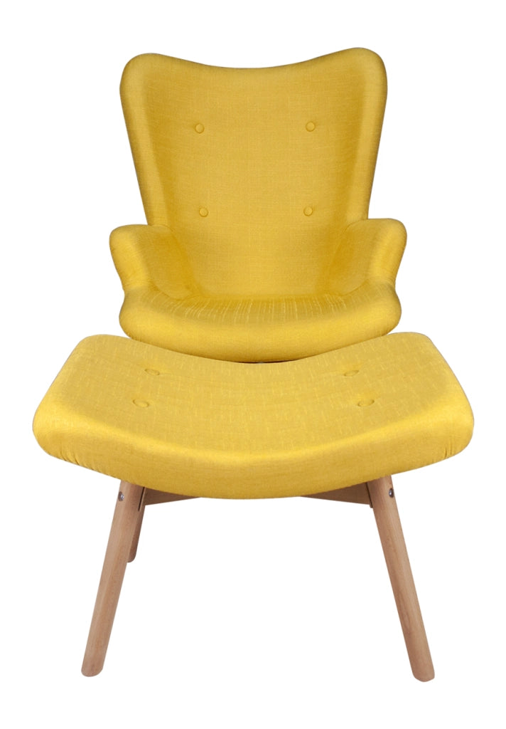 Poltrona gialla con pouf poggiapiedi in stile scandinavo con piedi in legno - PLSG16PL