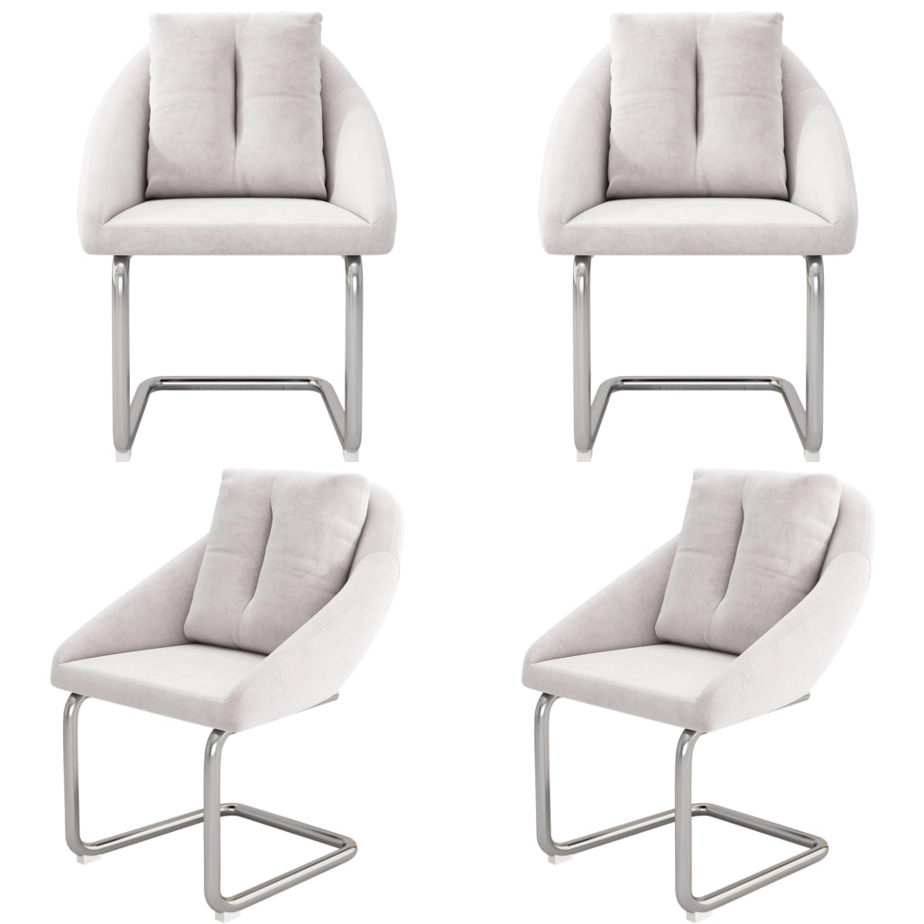 Sedia da pranzo girevole ergonomica con cuscino e struttura in metallo, set da 4, in velluto beige