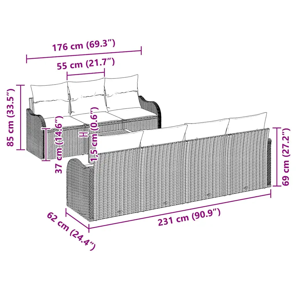 Set Divano da Giardino con cuscino 8 pcs Grigio polyrattan 3347412
