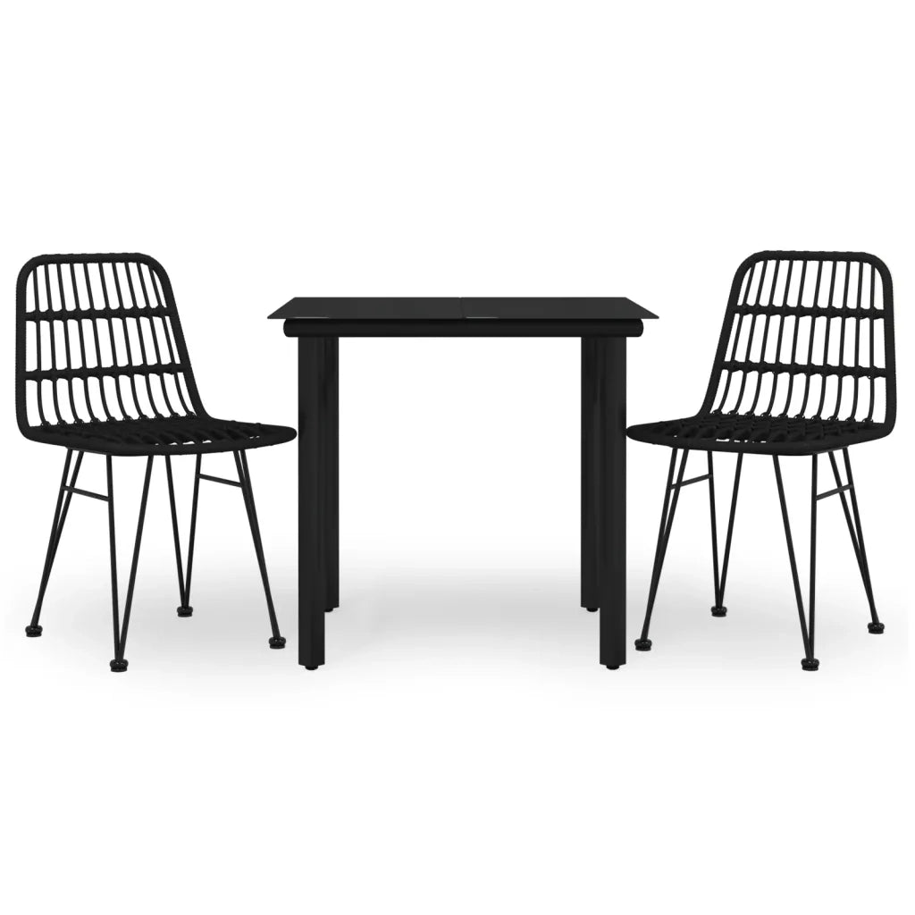 Set da Pranzo da Giardino 3 pz Nero in Polyrattan cod mxl 35595