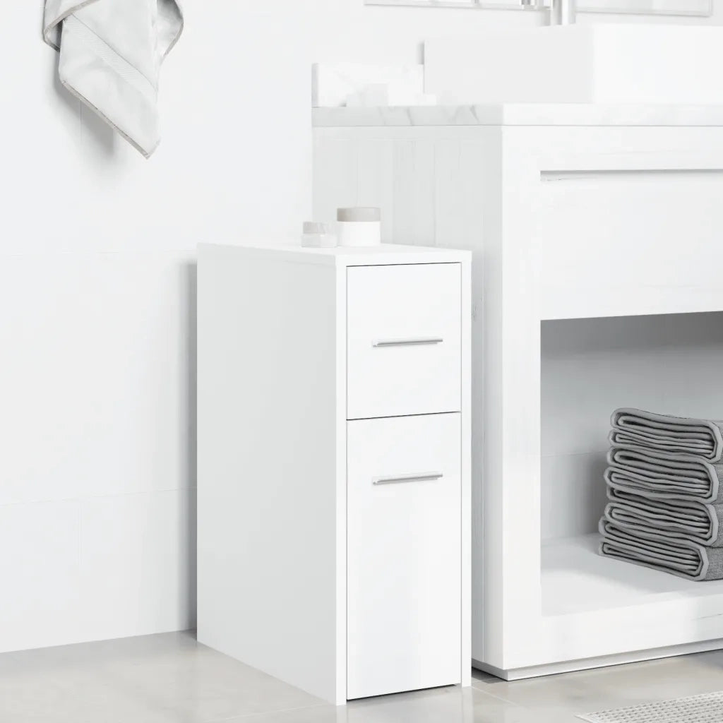 Armadietto da Bagno Stretto con Ruote Bianco in Truciolato 855277