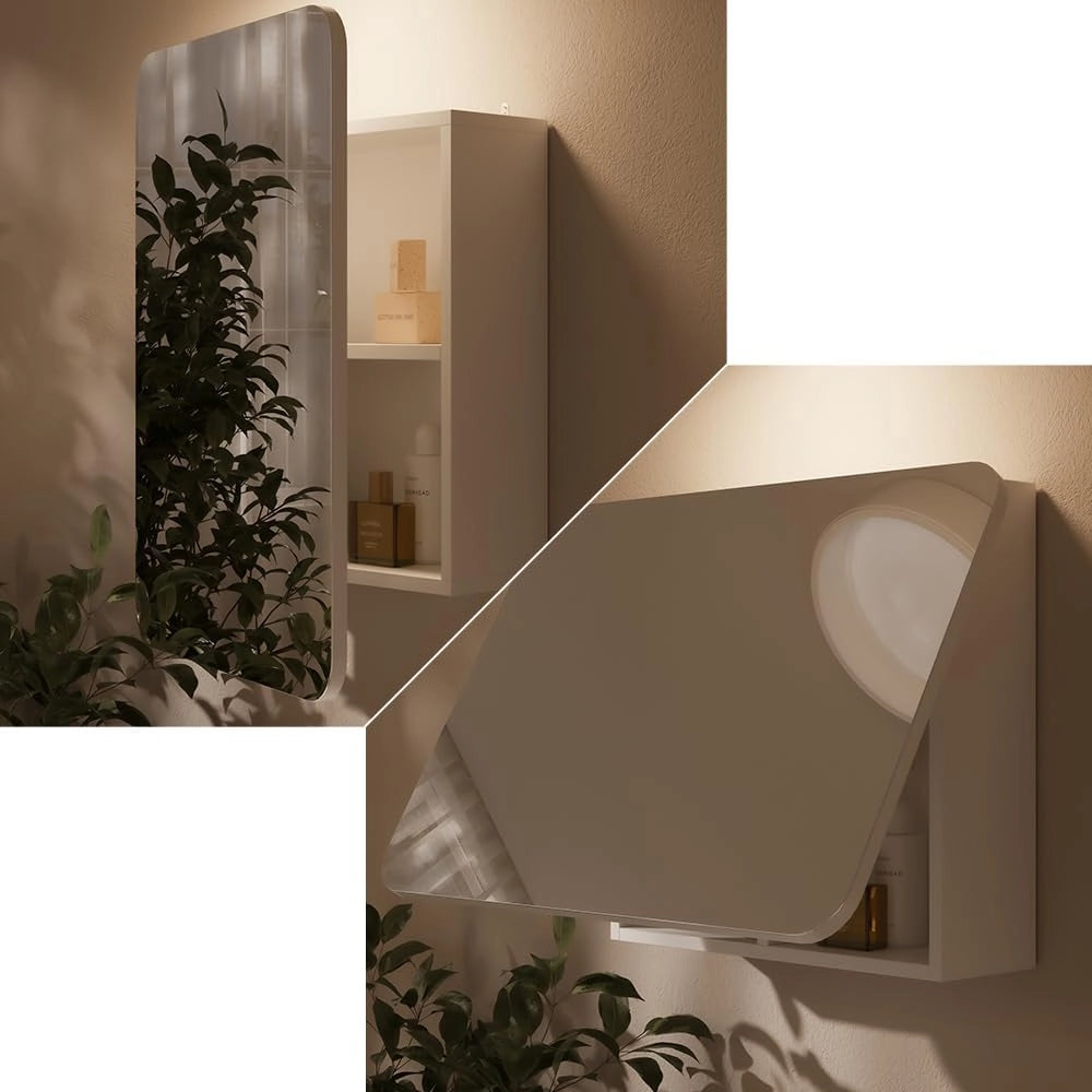 Specchio contenitore bagno Zino, Bianco, 70 x 50 cm con ripiani