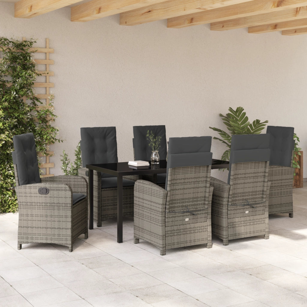 Set di Mobili da Giardino da 7 Pezzi con Cuscini Grigio in Polyrattan