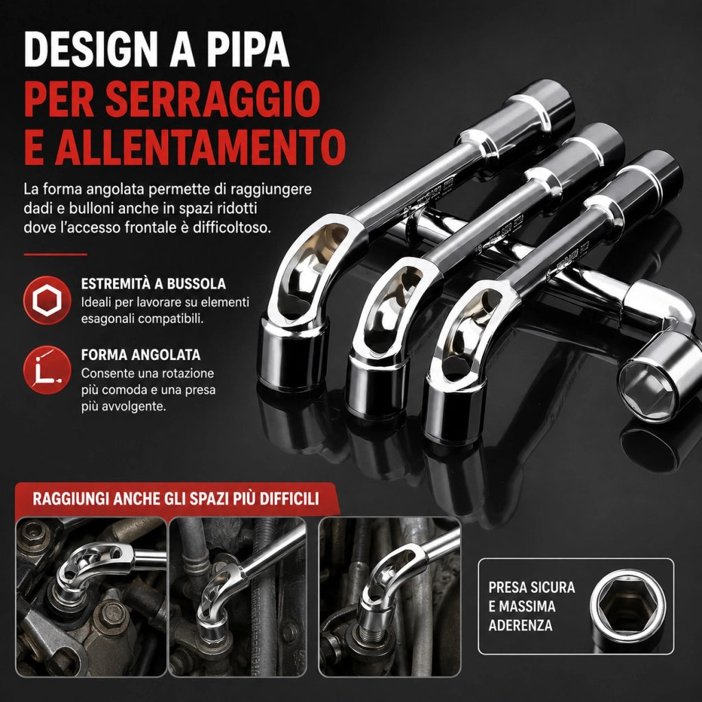 Set 8 Chiavi a Pipa Esagonali 8-19 mm Cromo Vanadio con Custodia