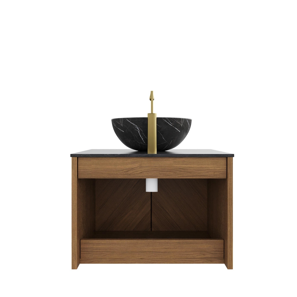 Mobile sottolavabo da bagno con lavabo in ceramica nero, 2 ante e piano in pietra sinterizzata, per bagno