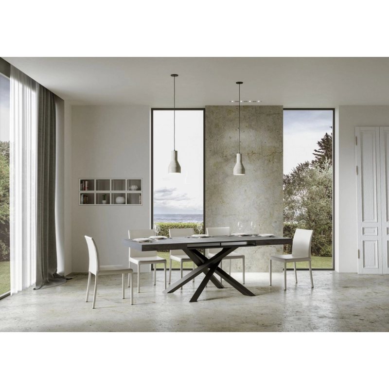 Tavolo allungabile 90x140/244 cm Volantis telaio Antracite - Cemento