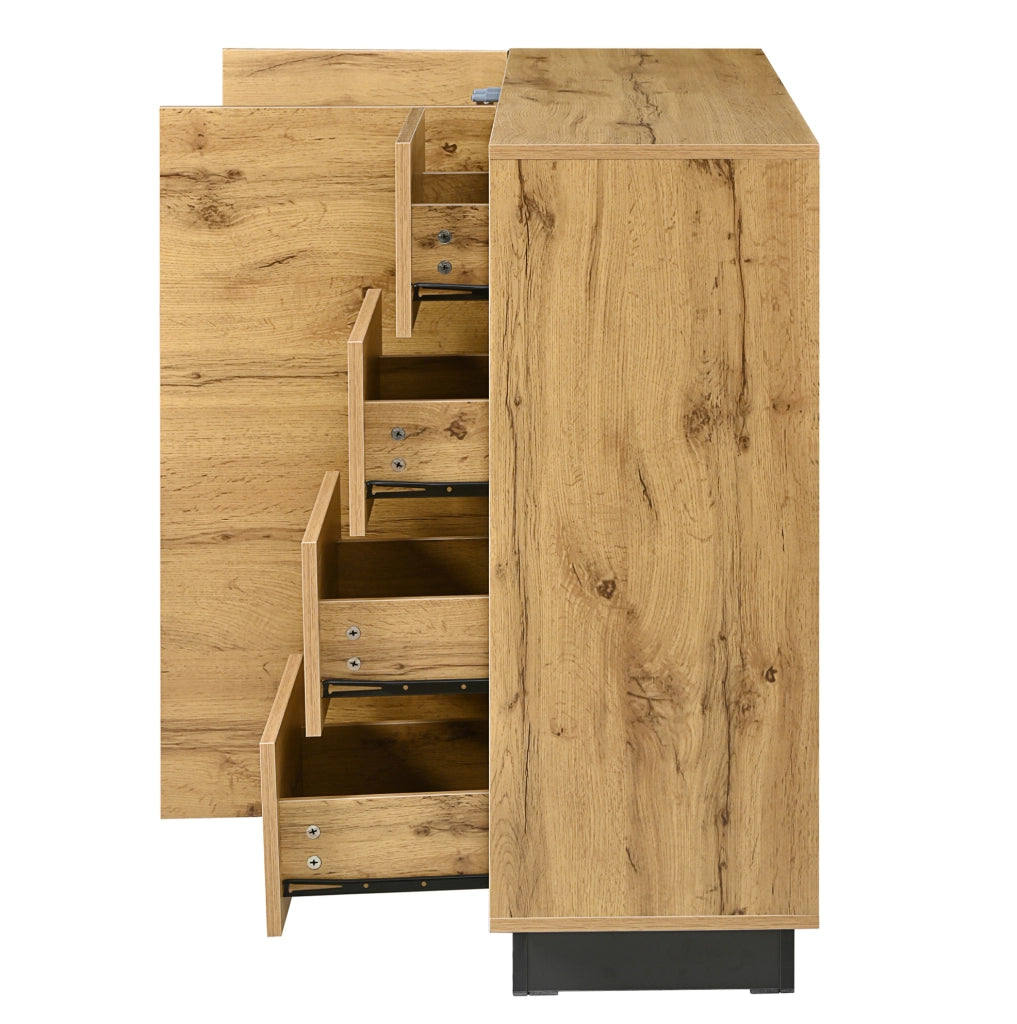Credenza 120 cm con 2 ante e 4 cassetti nero e naturale