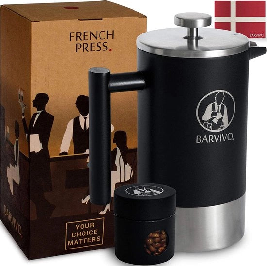 Caffè Espresso e Tè Zucchero - Apparecchio per la preparazione del tuo preferito bicchiere di caffè o tè - viene fornito con un piccolo bicchiere portatile da viaggio - la scatola in acciaio inossidabile nera, doppia isolata, contiene 1 litro