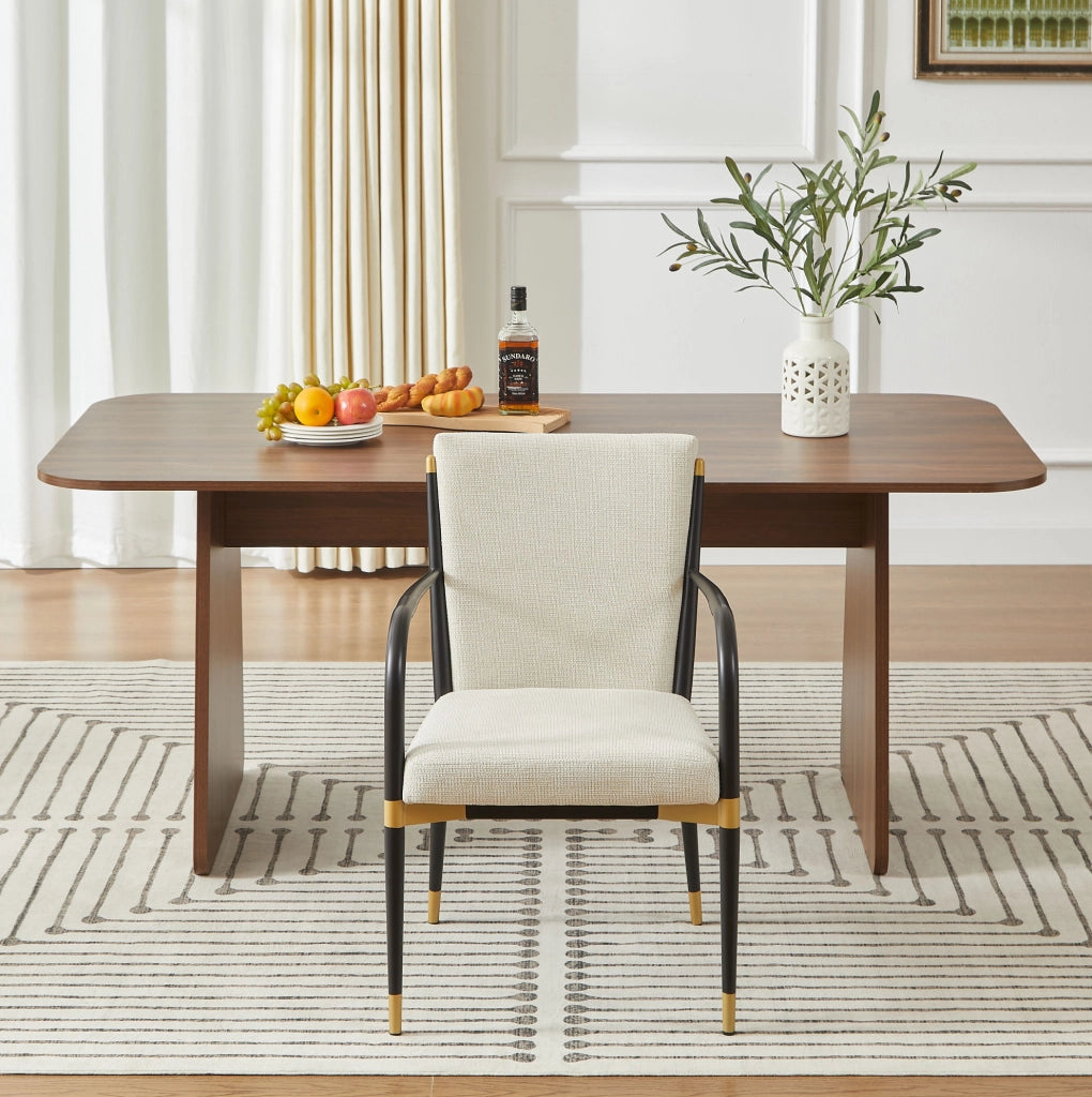 Set di 2 sedie da pranzo beige con braccioli e dettagli oro