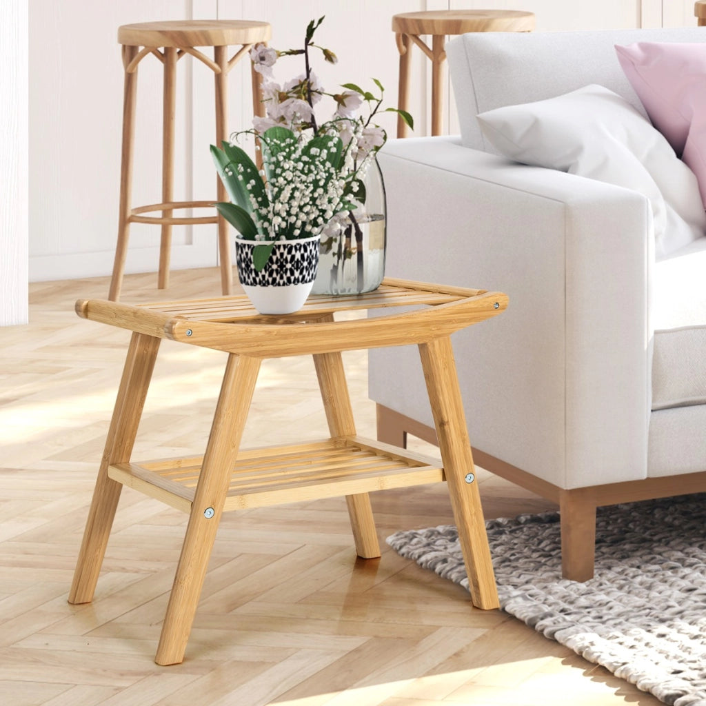 Set sgabello di bamb¨´ per doccia e poggiapiedi, Sgabello doccia con ripiano sottostante per bagno Naturale-Sedie per doccia