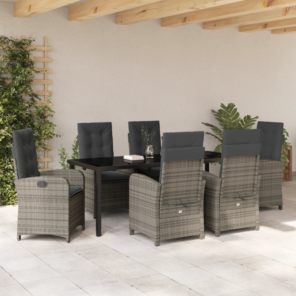 Set da Pranzo Giardino 7 Pezzi con Cuscini Grigio Polyrattan