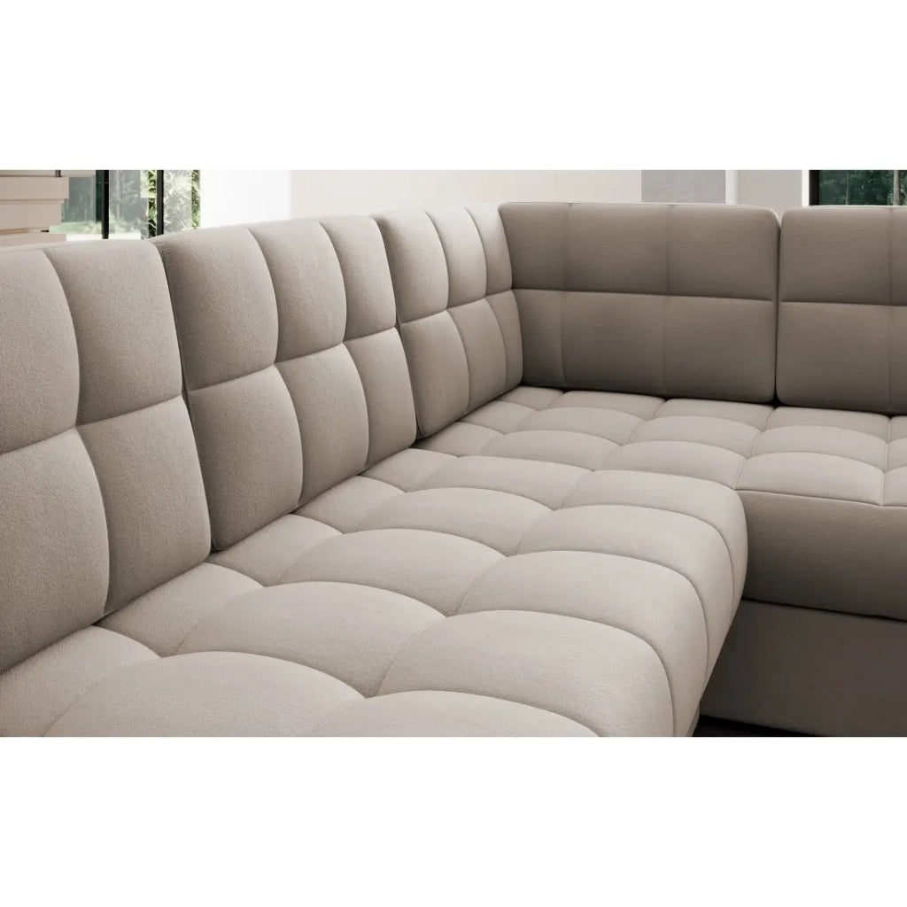 Divano angolare convertibile MONTEZA beige sinistro 299 cm con contenitore e letto
