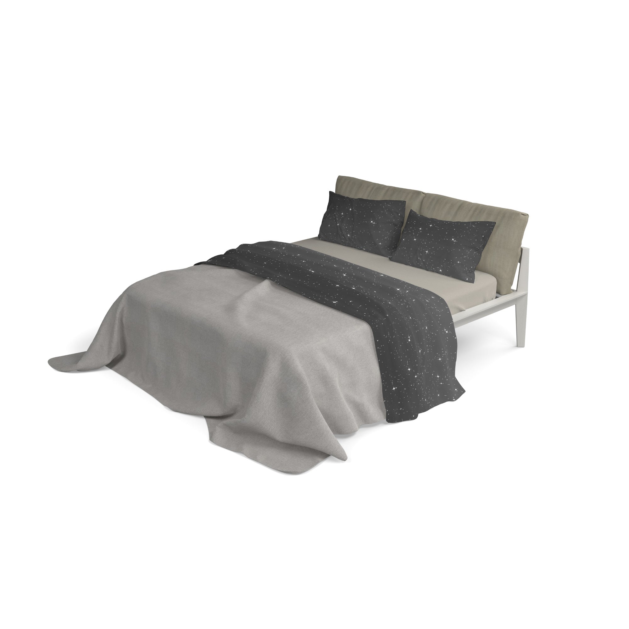 Set Lenzuola 1 Piazza e Mezzo con Stampa Sopra Sotto e Federe Stars Grigio