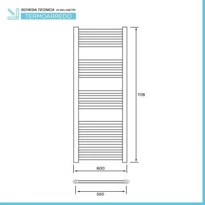 Termoarredo bagno scaldasalviette 60x120 cromo curvo interasse 55 cm
