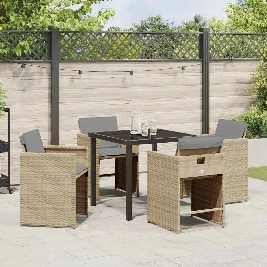 Set da Pranzo per Giardino 5 pcs Beige polyrattan