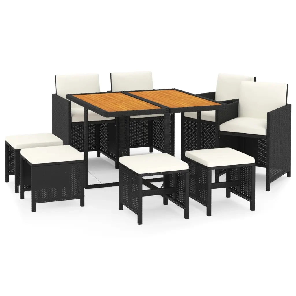 Set da Pranzo da Giardino 9 pz | Set Salotto da Giardino con Cuscini Nero in Polyrattan