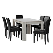 Tavolo da pranzo in rovere bianco con 6 sedie rivestite in similpelle nera 140x90 cm 03_0004042