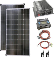 2 x pannelli solari da 130W, trasformatore e regolatore di carica da 1000W