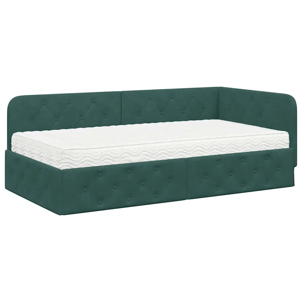 Cornice del letto ad angolo Verde Scuro 100 x 200 cm Velluto 3394094