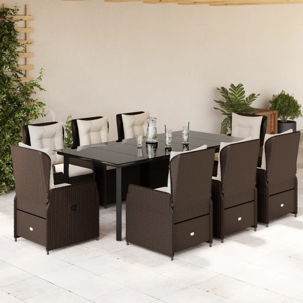Set da Pranzo da Giardino 9pz con Cuscini Marrone in Polyrattan 3262853