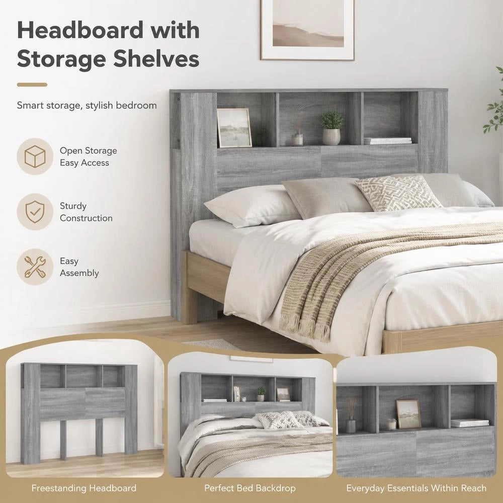 Headboard With Shelves, Sonoma Grey, 140x18.5x104.5 Cm
