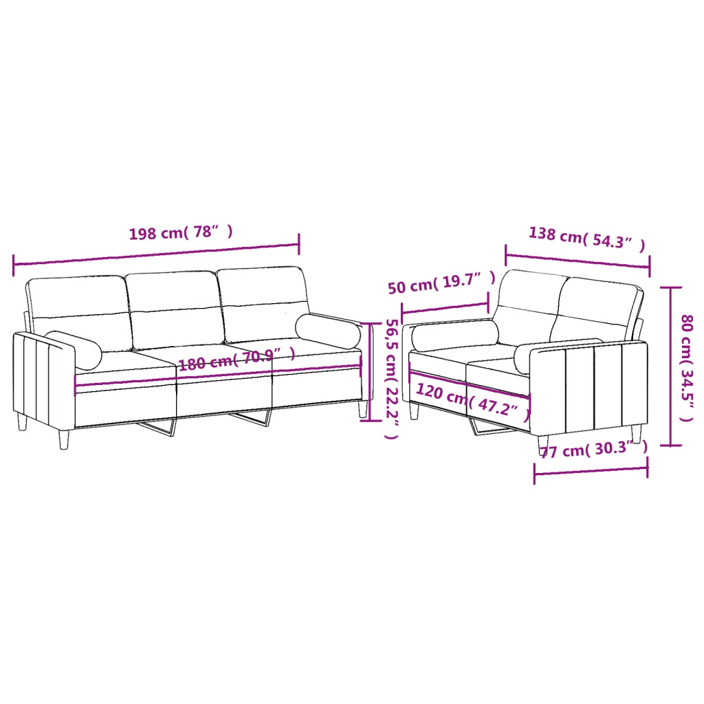 Set di Divani 2 pz con Cuscini Grigio Scuro in Tessuto 3201617