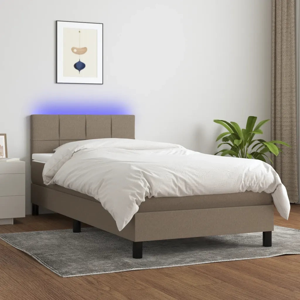 Letto a Molle con Materasso e LED Tortora 100x200cm in Tessuto 3133137