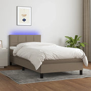 Letto a Molle con Materasso e LED Tortora 100x200cm in Tessuto 3133137