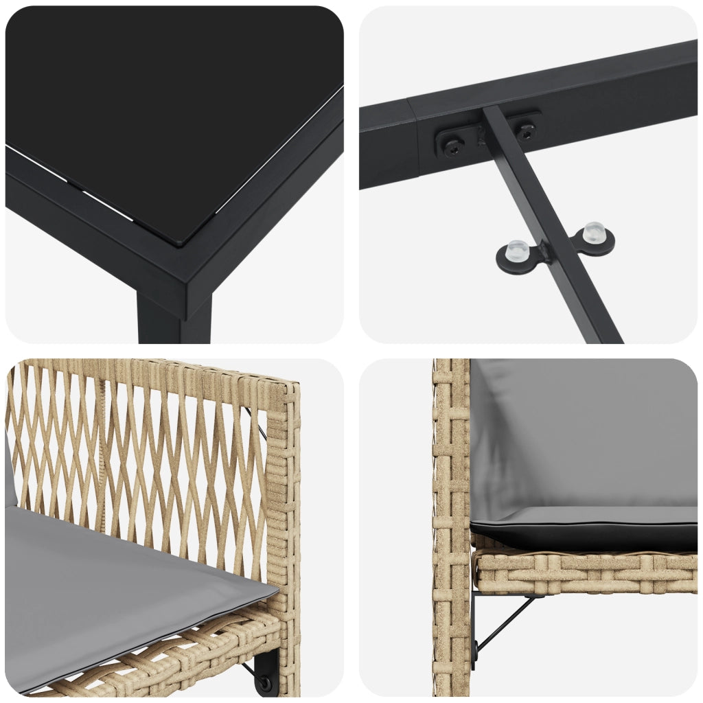 Set da Pranzo da Giardino da 9 Pezzi con Cuscini Beige Polyrattan