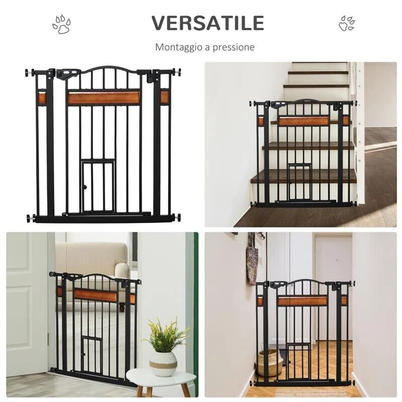 CANCELLINO PER CANI CON FISSAGGIO A PRESSIONE, ESTENSIBILE DA 74-80CM CON CHIUSURA AUTOMATICA, NERO