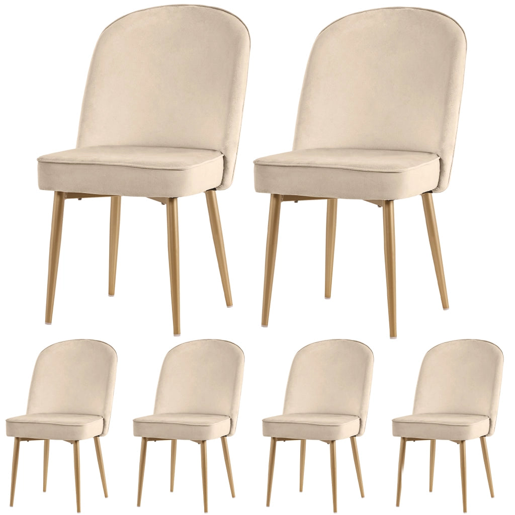 Sedia da sala da pranzo in velluto con design ergonomico; gambe metalliche dorate; in MDF e metallo; beige