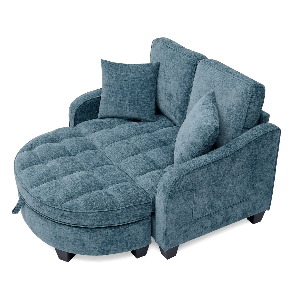 Divano letto multifunzione 2 in 1 con pouf contenitore e tessuto traspirante in eucalipto blu