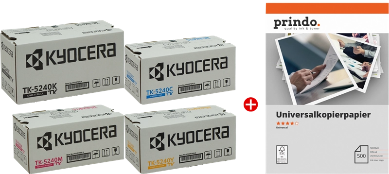 ORIGINAL Kyocera Value Pack nero / ciano / magenta / giallo TK-5240 MCVP 02 + Prindo Universal Papier 500 Blatt ~13000 Seiten