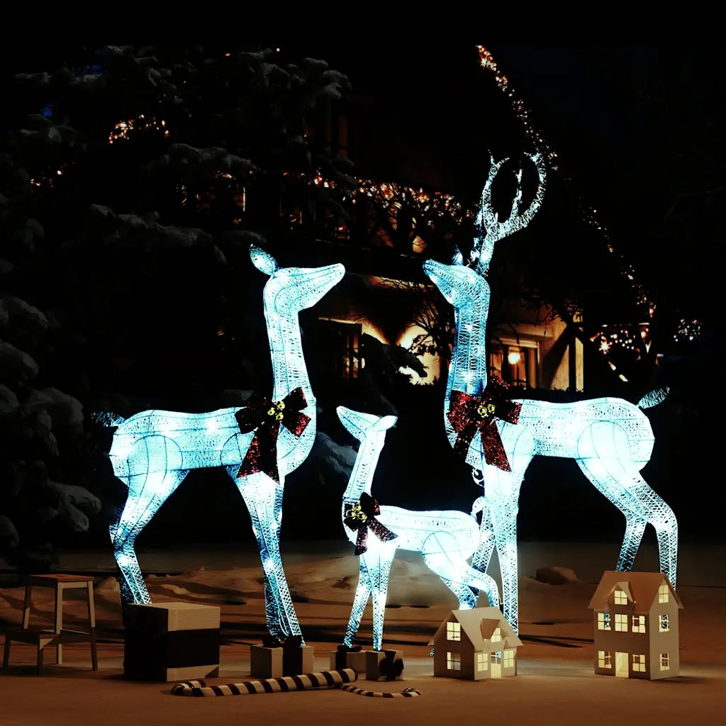 Decorazione Natalizia Famiglia di Renne Bianco Argento 201 LED 329771
