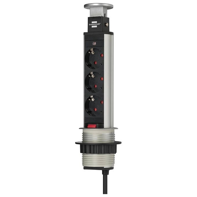Brennenstuhl 1396200003 prolunghe e multiple 2 m 3 presa(e) AC Alluminio, Nero