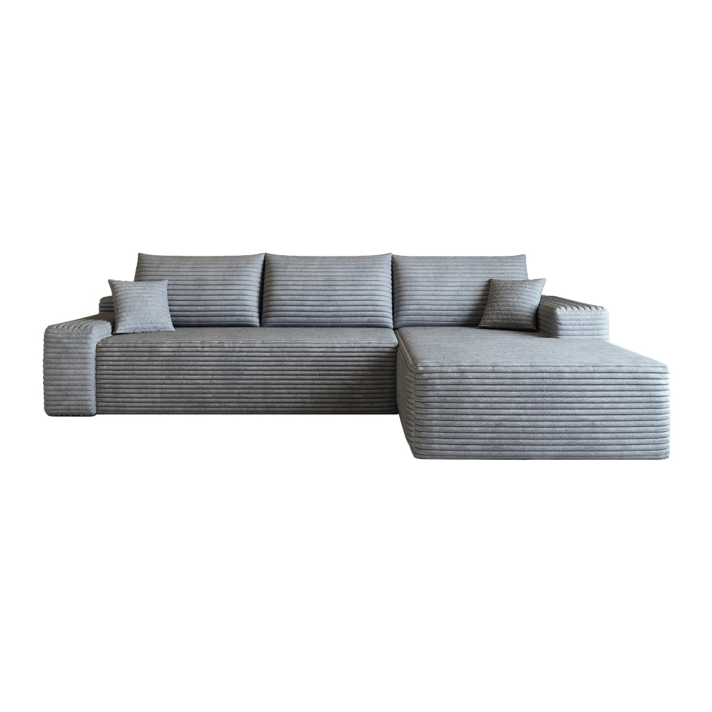 Divano angolare modulare con chaise longue in tessuto a coste e schiuma ad alta elasticità grigio