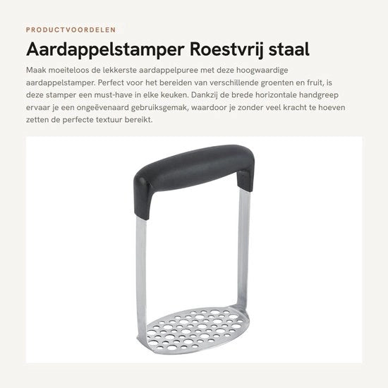 Stampatore a mano per patate con maniglia in acciaio inossidabile - Manuale per patate - Purea di patate - Frutta e verdura - Grip comodo - Materiali di alta qualità - Stampatore per purea