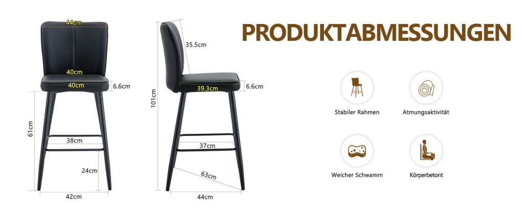 Set di 2 sgabelli da bar alti 101 cm, realizzati in materiale PU nero: schienale ergonomico, comodi ed eleganti.