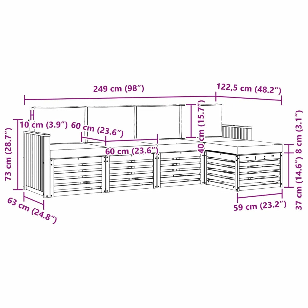 Set divani 5 pcs Naturale e Antracite Legno di Acacia Massello 3374647