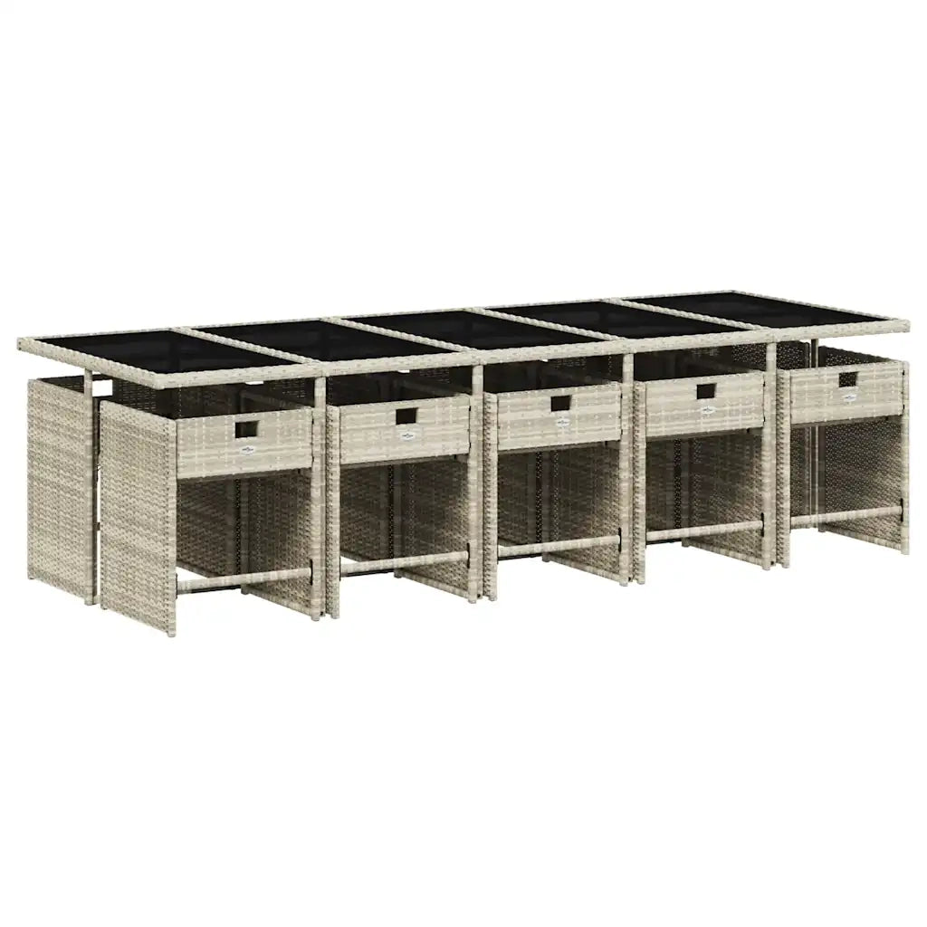 Set Pranzo Giardino 11pz con Cuscini Grigio Chiaro Polyrattan 3211115
