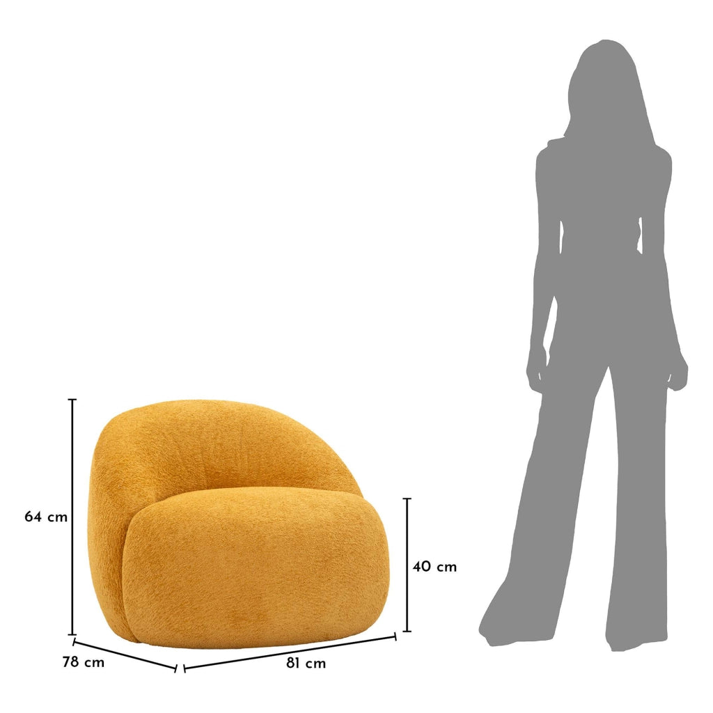 Poltroncina Nubra, Poltrona Rivestimento in Tessuto Bouclè, 80x56x83h cm Arancione Senape