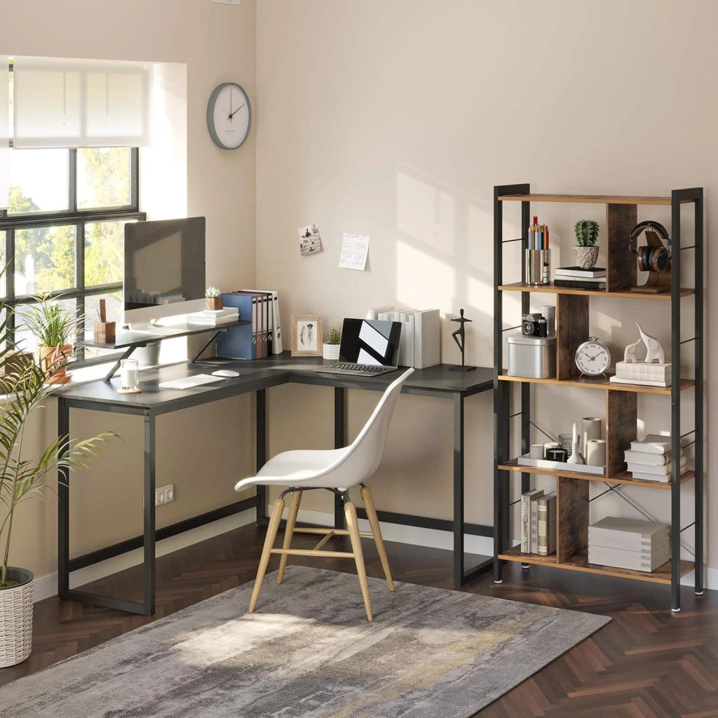 VASAGLE Scrivania per computer, stazione di lavoro a forma di L, scrivania angolare industriale con supporto per monitor, per casa, ufficio, studio, scrittura e gioco, salvaspazio, facile da montare,