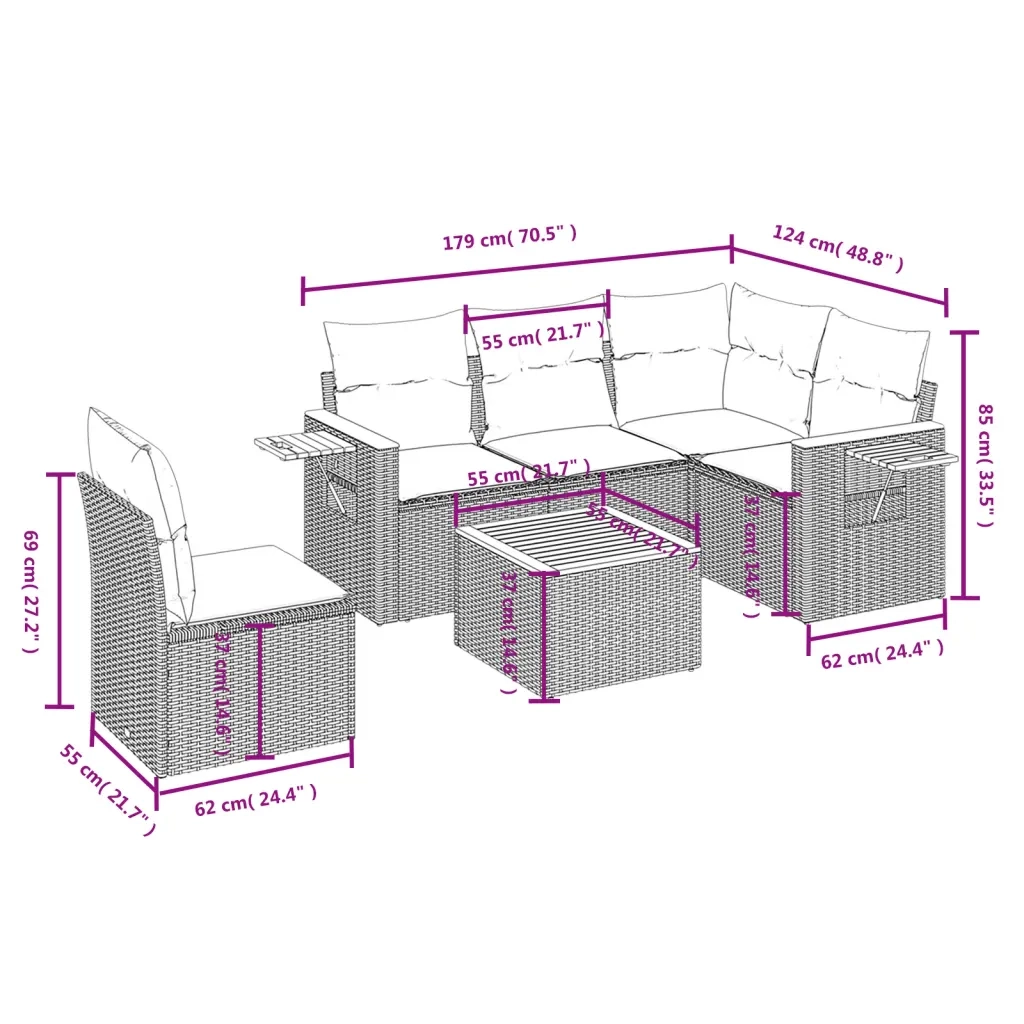 Set Divano da Giardino 6 pz con Cuscini Nero in Polyrattan 3226819