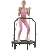 Trampolino Elastico Pieghevole Ø102 cm con Manubrio Regolabile, Telaio in Acciaio, Rosso e Nero